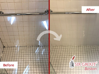 Before and After Our Shower Grout Sealing in Needham, MA