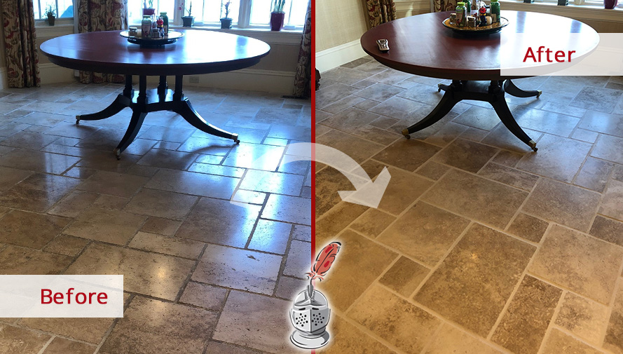 Floor Before and After a Superb Stone Cleaning in Wellesley, MA