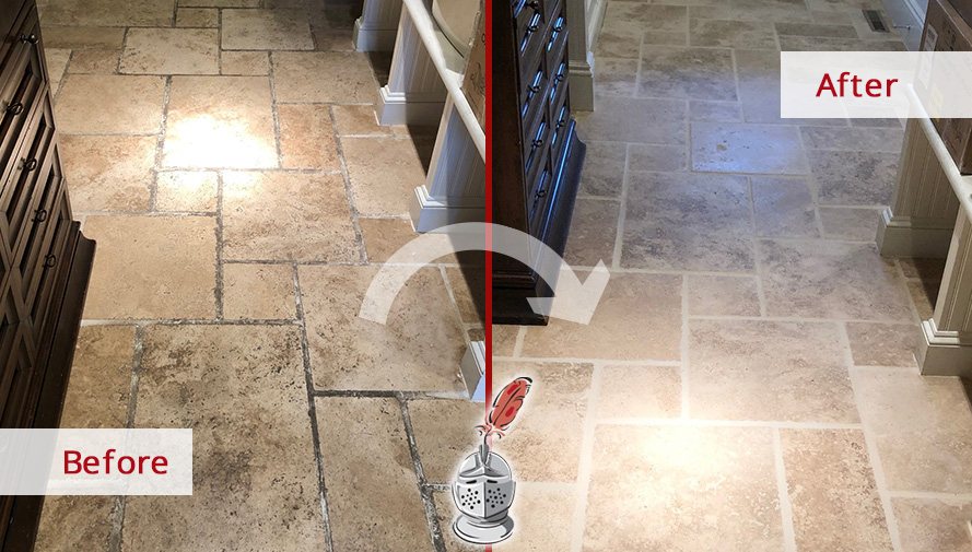 Kitchen Floor Before and After a Superb Stone Cleaning in Wellesley, MA