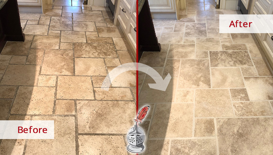 Image of a Floor Before and After a Professional Stone Cleaning in Wellesley, MA