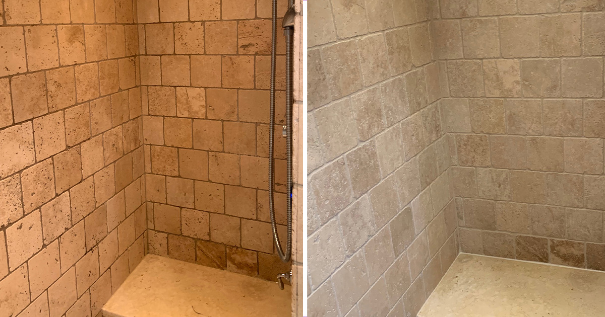 Tumbled Marble Shower Looks Brand New Thanks to Boston Grout Sealing