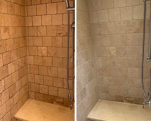 Shower Before and After Grout Sealing in Boston, MA