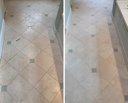 Marble Floor Before and After Our Stone Honing Services in Wellesley, Ma