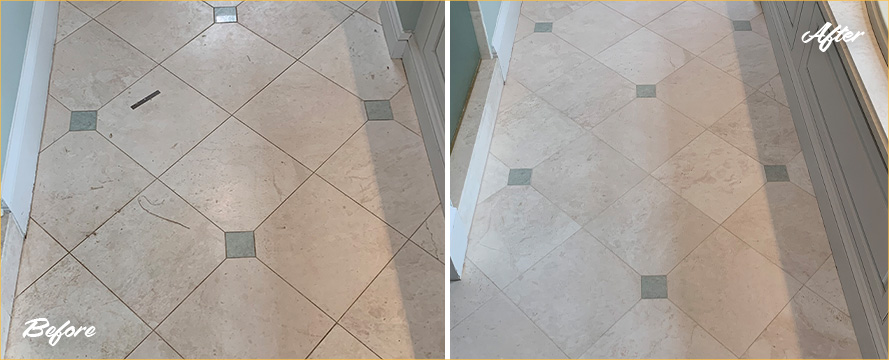 Marble Floor Before and After Our Stone Honing Services in Wellesley, Ma