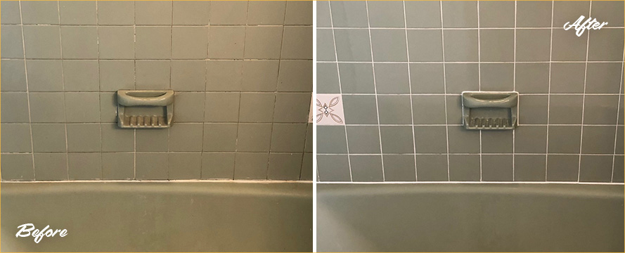Tubshower Before and After Our Grout Cleaning in Newton Center, MA