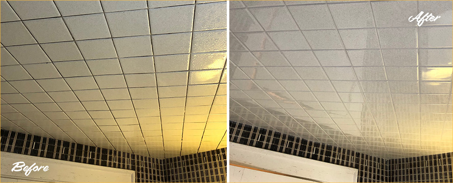 Bathroom ceiling Before and After Our Grout Sealing in Medford, MA