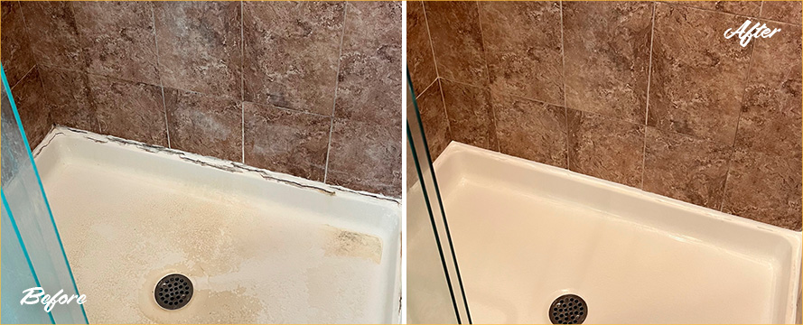 Shower Floor Before and After Our Professional Caulking Services in Shrewsbury, PA