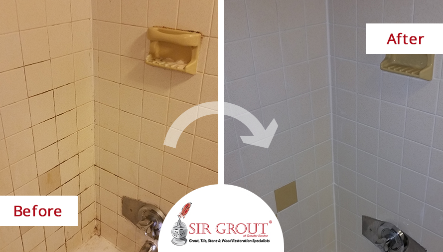 Tile and Grout Cleaning Revitalizes Boston Football Fan's Old Shower