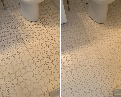 Bathroom Floor Before and After a Service from Our Tile and Grout Cleaners in Boston