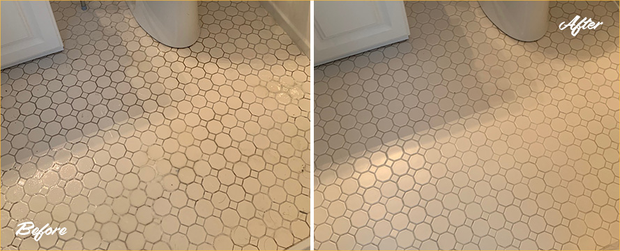 Bathroom Floor Before and After a Service from Our Tile and Grout Cleaners in Boston