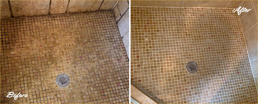 Shower Floor Restored by Our Professional Tile and Grout Cleaners in Waltham, MA