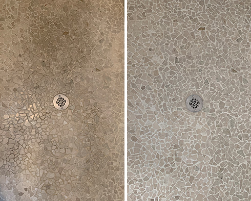 Shower Floor Before and After a Grout Sealing in Natick
