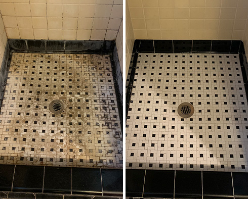 Shower Floor Before and After a Service from Our Tile and Grout Cleaners in Hyde Park