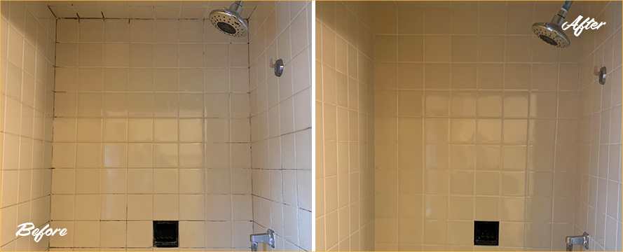 Shower Walls Before and After a Service from Our Tile and Grout Cleaners in Hyde Park