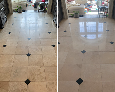 Travertine Floor Before and After a Stone Polishing in Dover