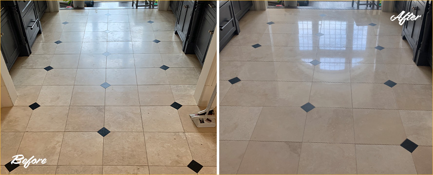 Travertine Floor Before and After a Stone Polishing in Dover