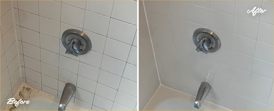 Shower Before and After a Superb Grout Cleaning in Cambridge, MA