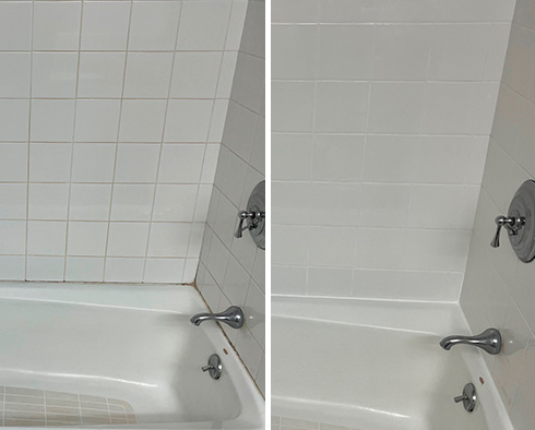 Tile Shower Before and After a Grout Cleaning in Natick