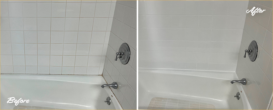 Tile Shower Before and After a Grout Cleaning in Natick