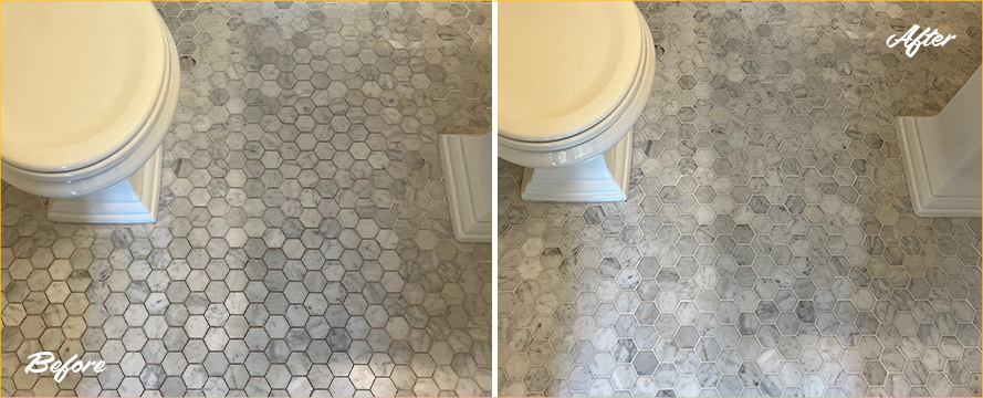 Marble Floor Before and After a Stone Cleaning in Wellesley Hills, MA