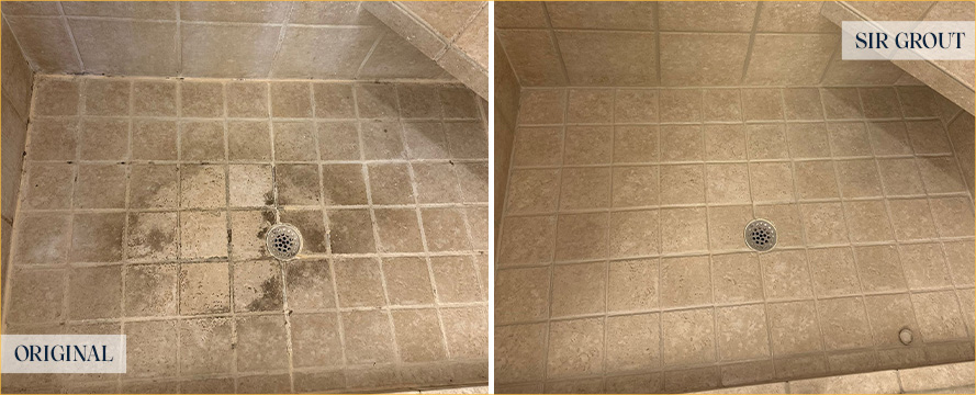 Shower Before and After a Flawless Tile Cleaning in Lincoln, MA