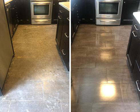 Floor Before and After a Stone Cleaning in Westwood, MA