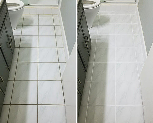 Floor Before and After a Grout Cleaning in Chestnut Hill, MA