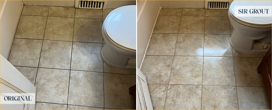 Bathroom Floor Before and After a Grout Cleaning in Lexington