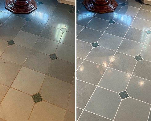 Living Room Floor Before and After a Service from Our Tile and Grout Cleaners in Needham