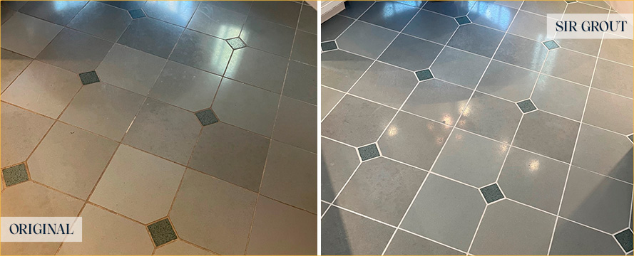 Living Room Floor Before and After a Service from Our Tile and Grout Cleaners in Needham