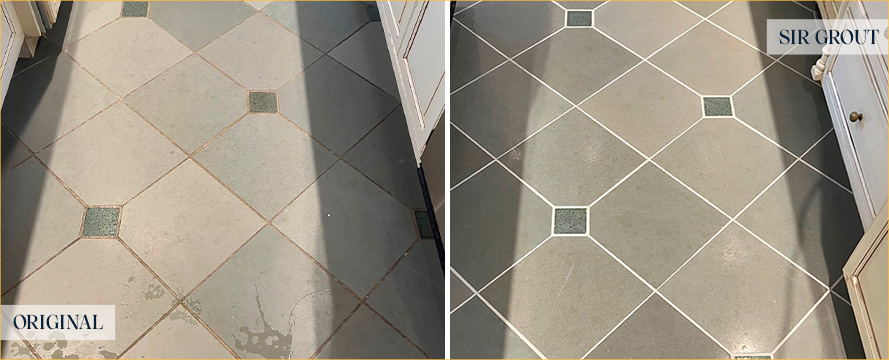 Kitchen Floor Before and After a Service from Our Tile and Grout Cleaners in Needham