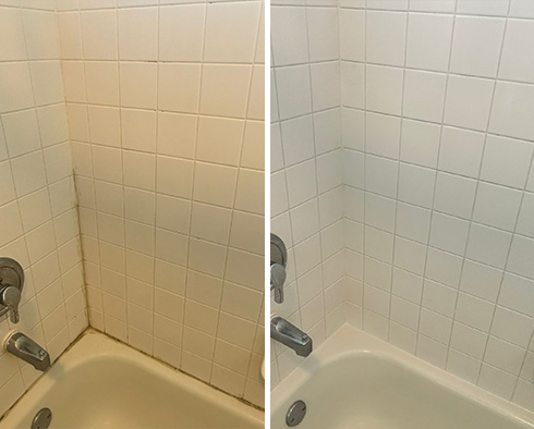Tile Shower Before and After Our Caulking Services in Arlington