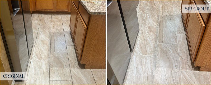Kitchen Floor Before and After Our Lexington Grout Cleaning Service