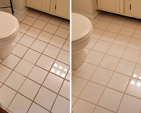 Floor Before and After a Grout Cleaning in Brookline, MA