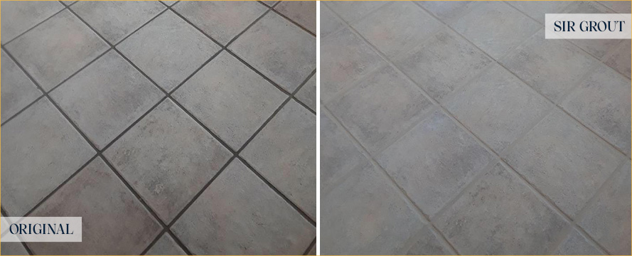 Tile Floor Before and After a Grout Cleaning in Belmont