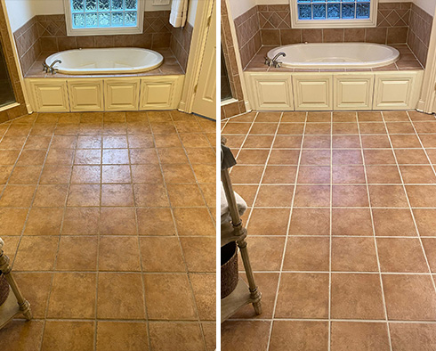 Bathroom Floor Before and After a Grout Cleaning in Weston