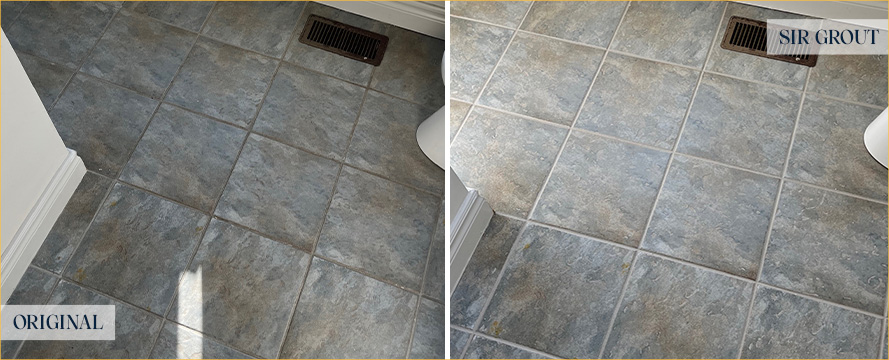 Bathroom Floor Before and After Our Bedford Grout Cleaning Service