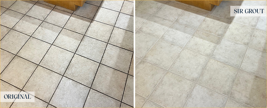Tile Floor Before and After Our Bedford Grout Cleaning Service