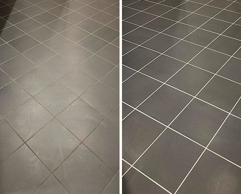 Bathroom Floor Before and After Our Lincoln Grout Recoloring Services