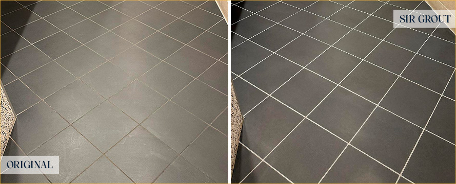 Bathroom Floor Before and After Our Lincoln Grout Recoloring Services