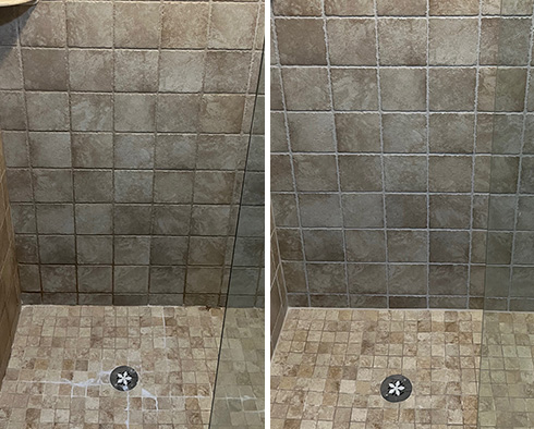 Shower Before and After Our Winchester Grout Sealing Service