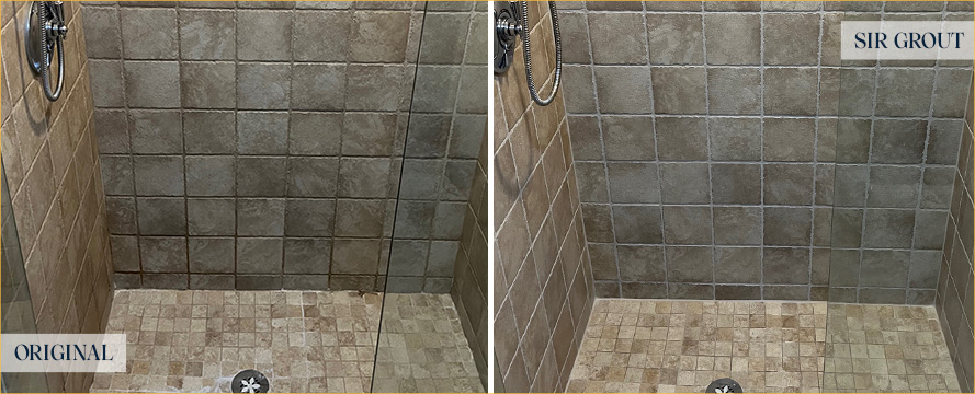 Shower Before and After Our Winchester Grout Sealing Service