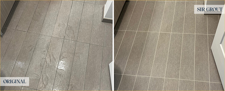 Shower Floor Before and After Our Brighton Grout Cleaning Services