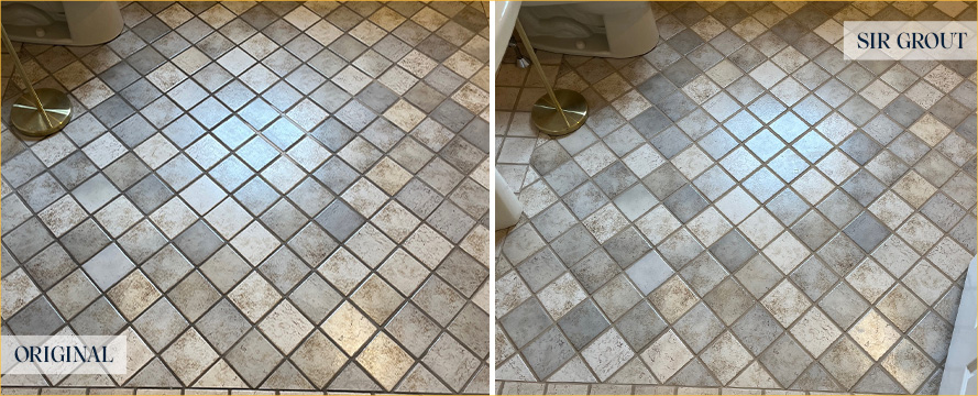 Bathroom Floor Before and After a Grout Cleaning in Hopkinton