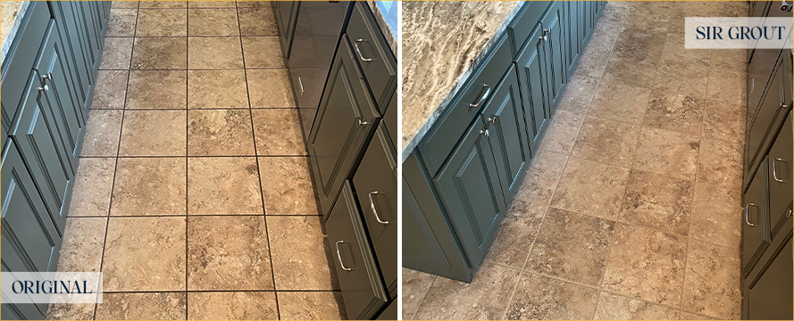 Tile Floor Before and After a Grout Cleaning in Hopkinton