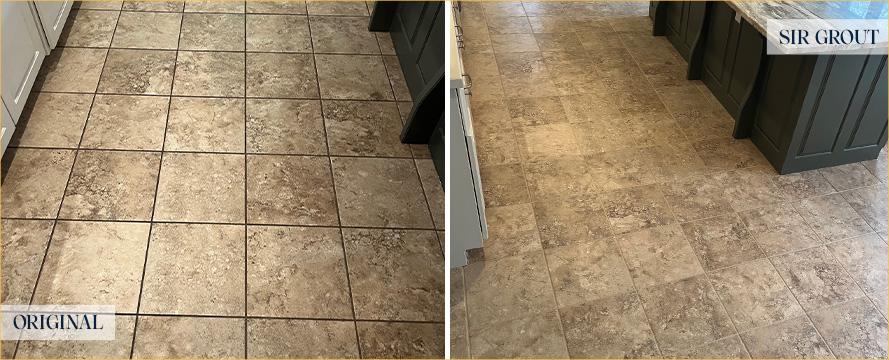 Kitchen Floor Before and After a Grout Cleaning in Hopkinton