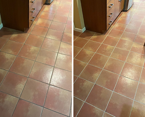 Floor Before and After a Grout Recoloring in Groton, MA