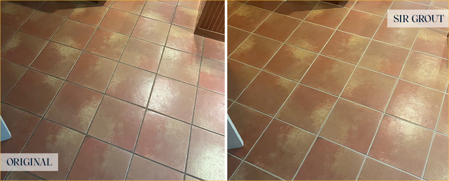 Floor Before and After a Flawless Grout Recoloring in Groton, MA