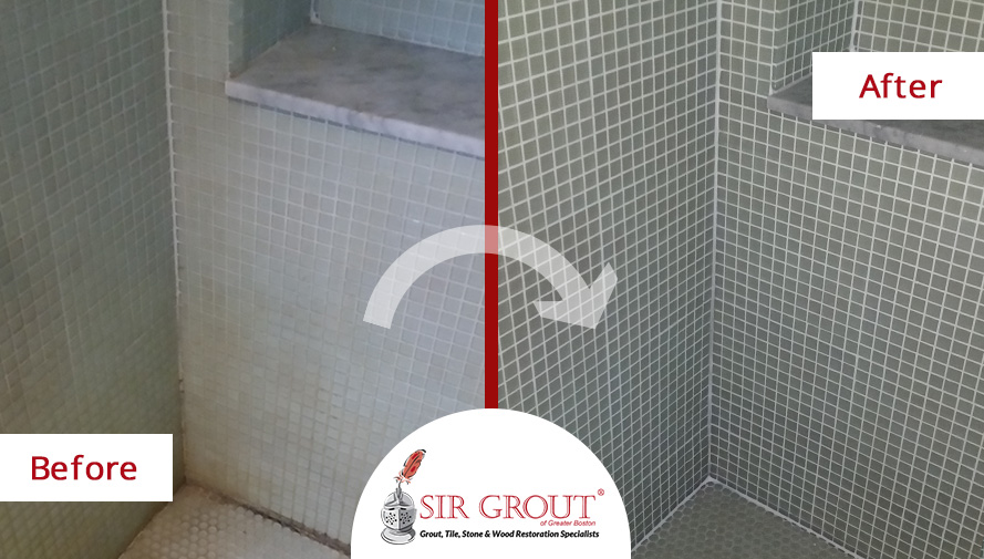 Charlestowm Mosaic Tile Grout Recoloring Before And After