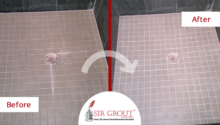 This Tile Shower in Wayland, Massachusetts Went from Dirty to Spotless with a Grout Cleaning and Sealing Job